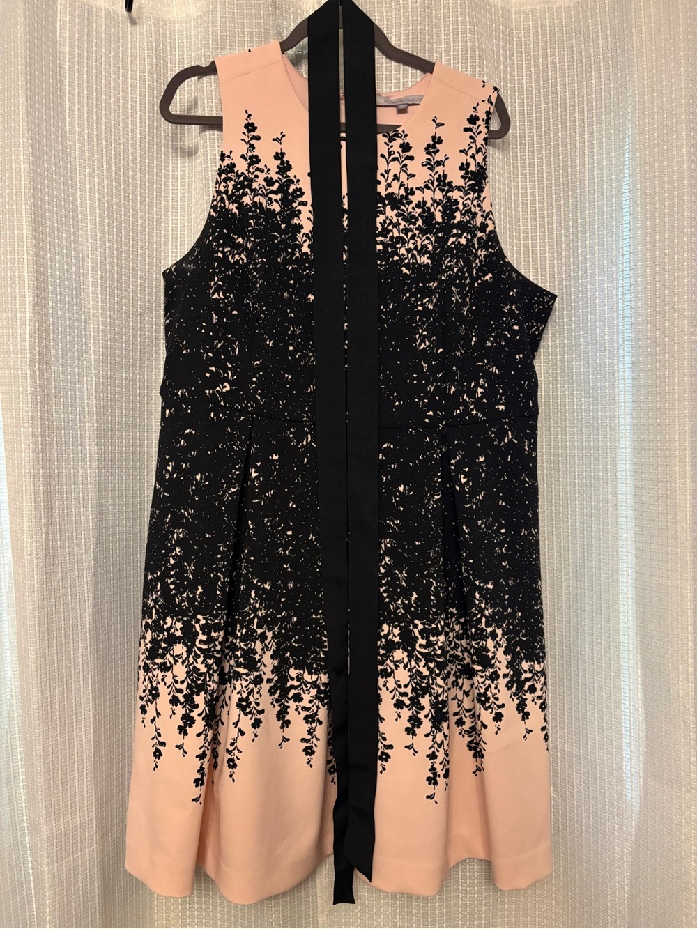 Carmen Marc Valvo Black and Blush Floral A-Line Dress